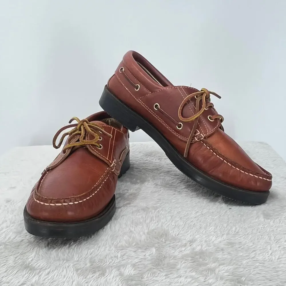 CAMEL BOOTS Brand Men's Classic Leather Boat Shoes 8.5  Chunky Sole  Old Money